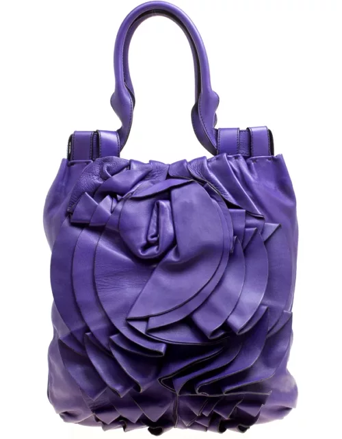 Valentino Purple Leather Petale Shopper Tote