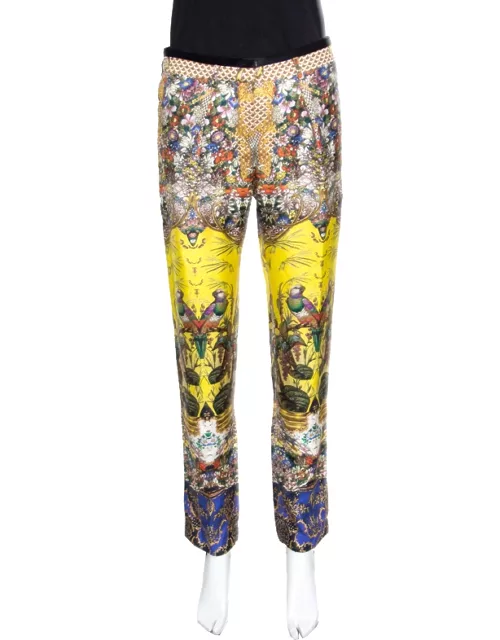 Roberto Cavalli Multicolor Floral and Bird Printed Silk Pants