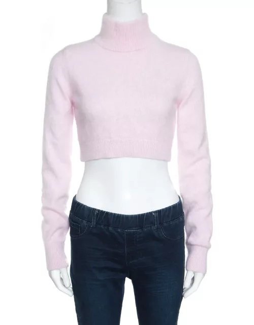 Balmain Pale Pink Wool Cropped High Neck Sweater
