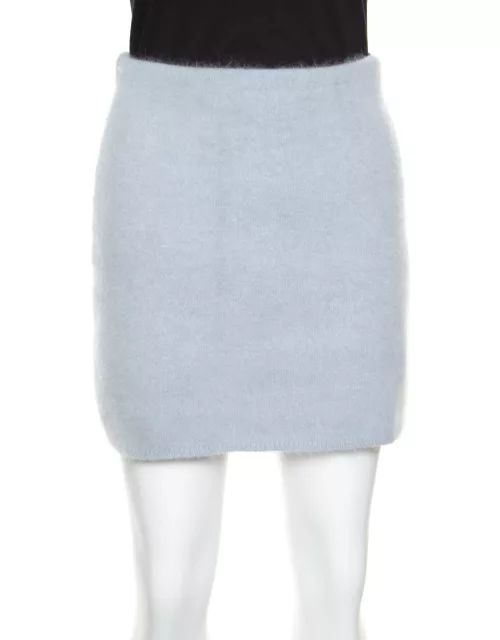 Balmain Powder Blue Angora Wool Mini Skirt