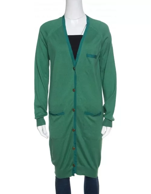 Lanvin Green Cashmere Blend Raglan Sleeve Button Front Long Cardigan