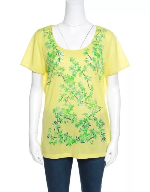 Balenciaga Yellow and Green Floral Cutout Printed T-Shirt