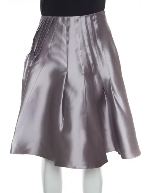 Dior Grey Silk Satin Pleated High Waist Skirt
