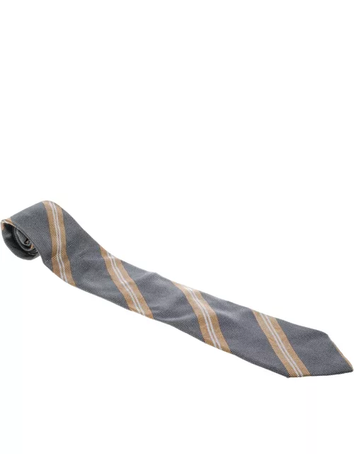 Ermenegildo Zegna Vintage Black and Brown Diagonal Striped Silk Jacquard Tie