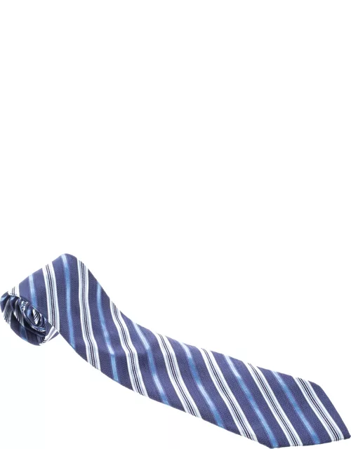 Ermenegildo Zegna Blue Diagonal Striped Silk Jacquard Traditional Tie