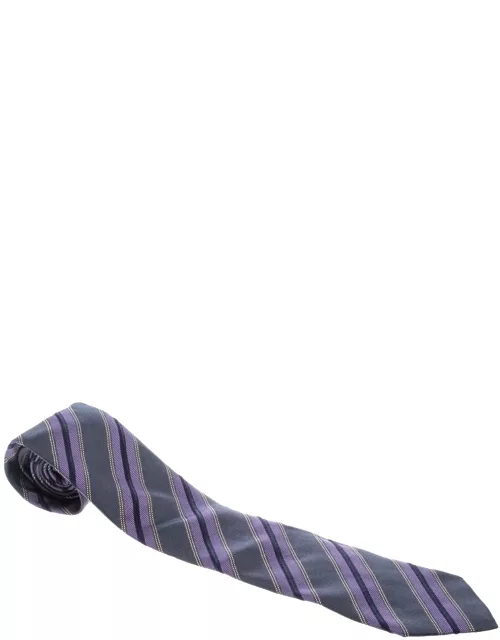 Ermenegildo Zegna Grey and Purple Diagonal Striped Silk Jacquard Tie
