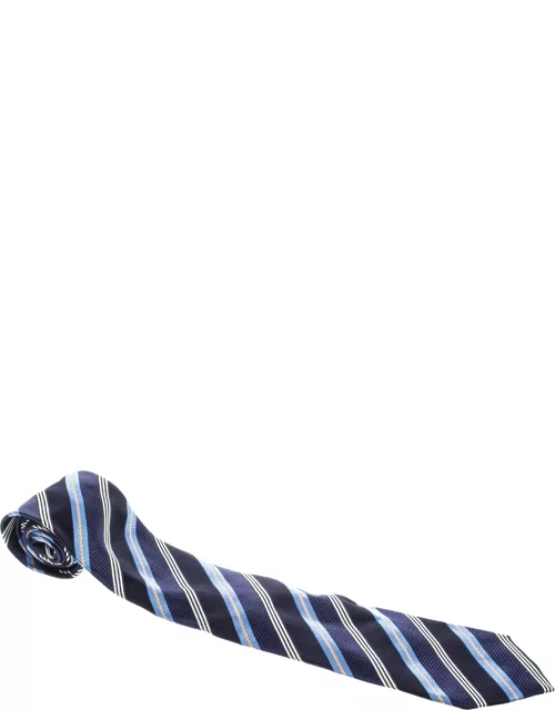 Ermenegildo Zegna Blue Diagonal Striped Silk Jacquard Traditional Tie
