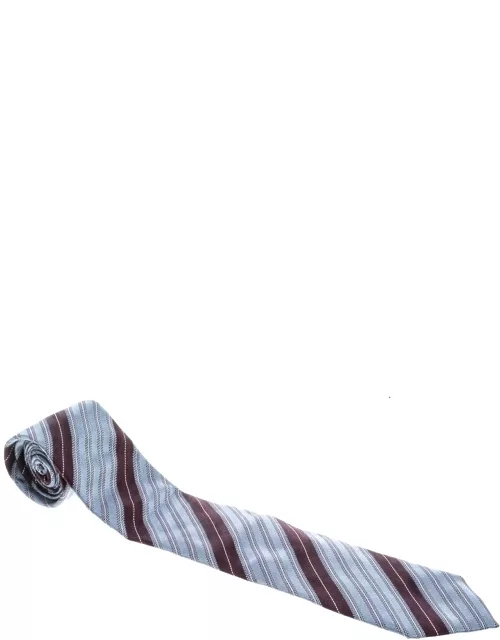 Ermenegildo Zegna Blue and Brown Diagonal Striped Silk Jacquard Tie