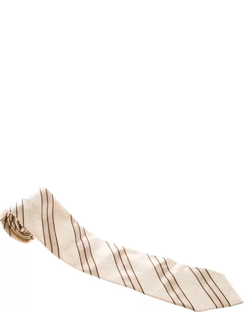 Ermenegildo Zegna Beige Diagonal Striped and Dotted Silk Jacquard Tie