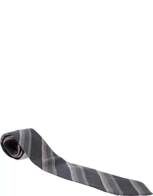Giorgio Armani Grey Contrast Diagonal Striped Silk Jacquard Traditional Tie