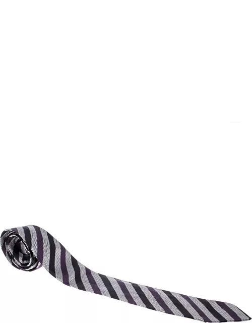Holliday & Brown For Prada Purple Diagonal Striped Patterned Silk Jacquard Tie