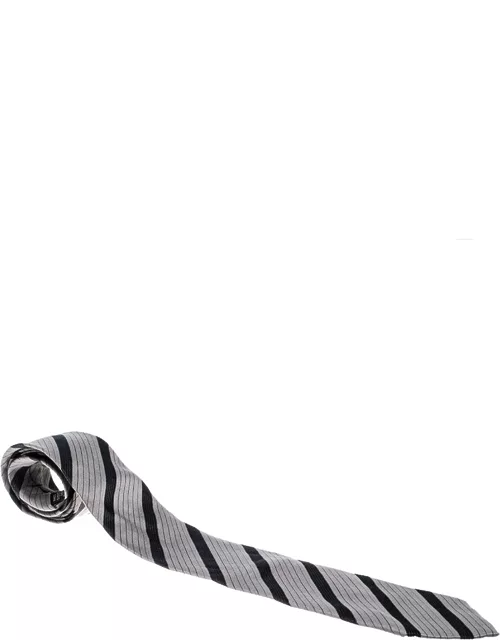 Giorgio Armani Grey Diagonal Striped Silk Jacquard Tie