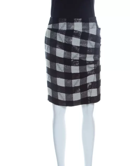 Emporio Armani Monochrome Checkered Lurex Knit Pencil Skirt