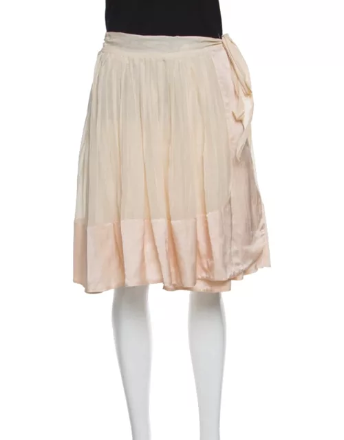Chloe Champagne Cotton Satin Trim Detail Pleated Wrap Skirt