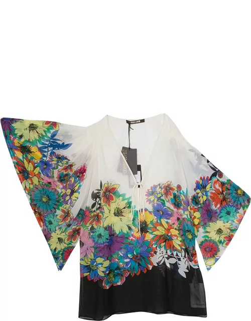 Roberto Cavalli Multicolor Floral Printed Silk Kaftan Top