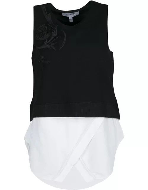 Derek Lam Monochrome Embroidered Ribbed Knit Sleeveless Layered Top