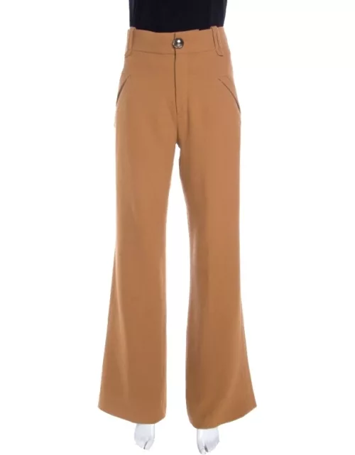 Chloe Speculos Brown High Rise Wide Leg Wool Trousers