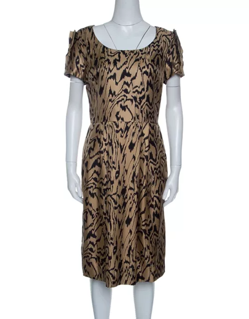Temperley London Brown and Black Printed Silk Short Sleeve Dress