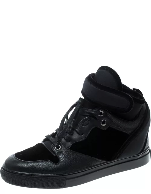 Balenciaga Black Velvet and Leather High Top Sneaker