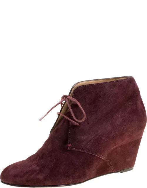 Christian Louboutin Wine Suede Compacta Wedge Heel Lace Up Boot