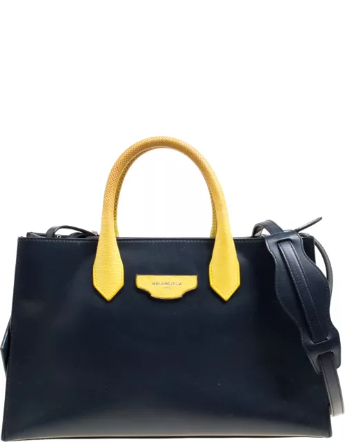 Balenciaga Blue/Yellow Leather Work S Top Handle Bag