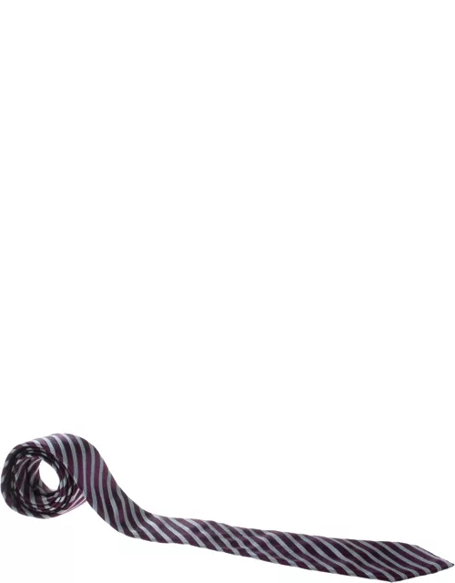 Ermenegildo Zegna Purple and Grey Striped Silk Tie