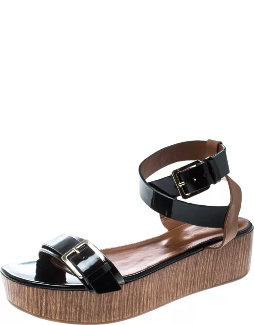 Sergio Rossi Black/Brown Leather Ankle Strap Wedge Sandal
