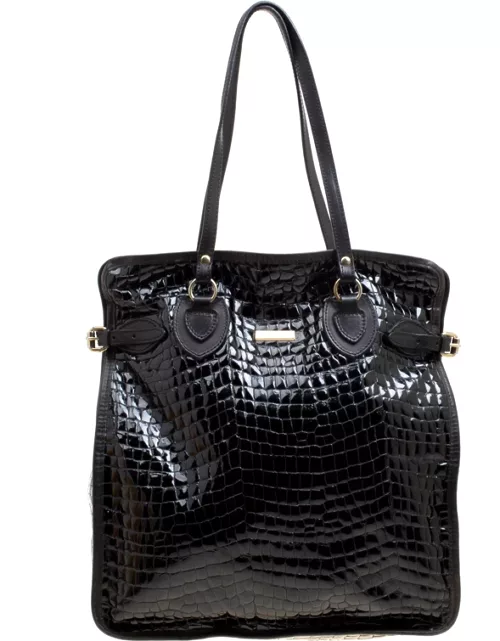 Dsquared2 Black Croc Embossed Patent Leather Tote