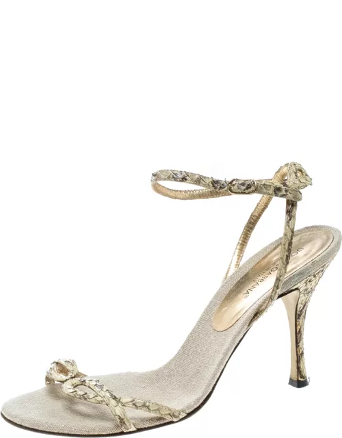 Dolce & Gabbana Cream Python Leather Ankle Strap Sandal