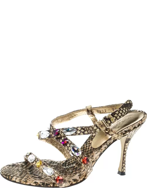 Dolce & Gabbana Beige Python Crystal Embellished Slingback Sandal