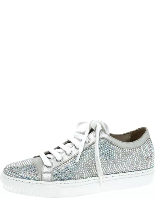 Le Silla Grey Crystal Embellished Suede Lace Up Sneaker