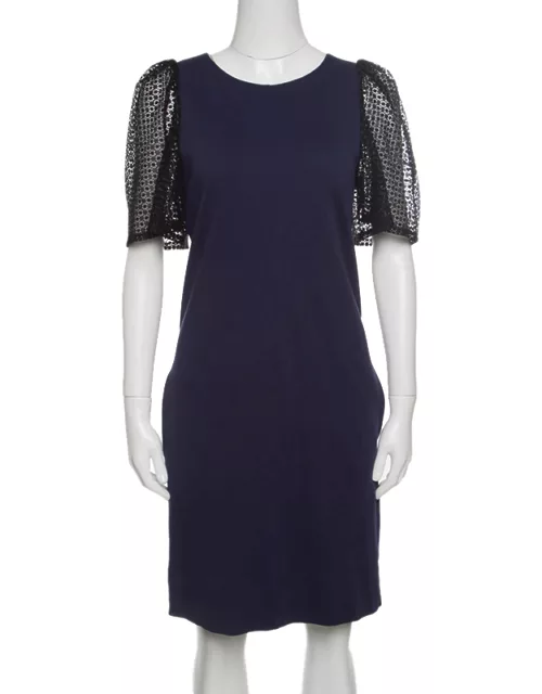 See by Chloe Navy Blue Jersey Contrast Lace Sleeve Dress