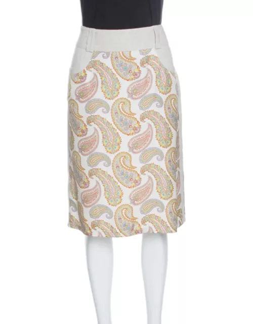 Etro Beige Linen Silk Paisley Printed Skirt