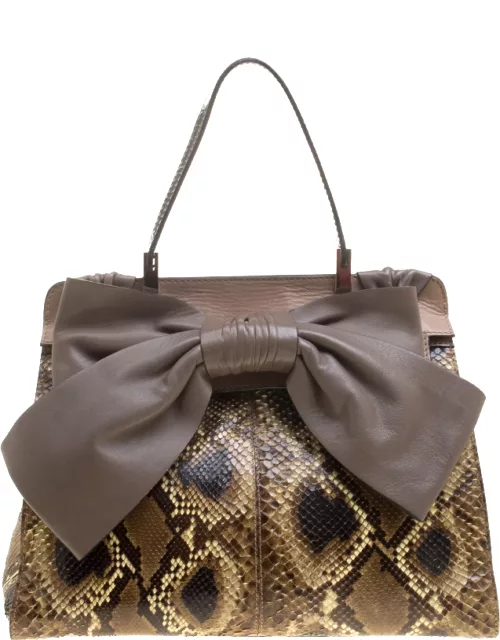 Valentino Beige Exotic Skin and Leather Aphrodite Bow Bag