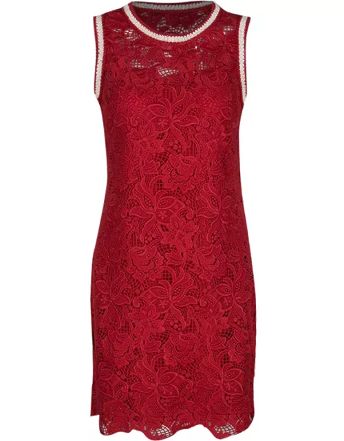 Ermanno Scervino Red Floral Lace Contrast Trim Sleeveless Dress