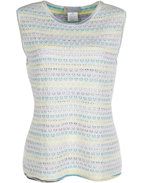 M Missoni Multicolor Striped Floral Crochet Knit Sleeveless Top