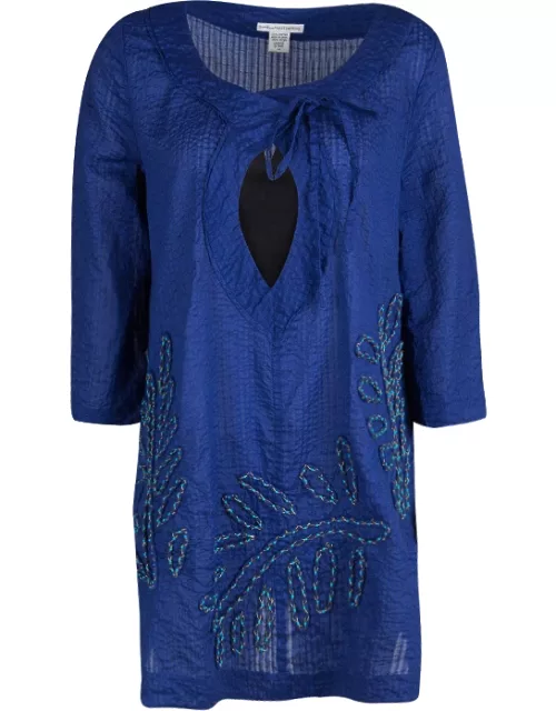 Diane Von Furstenberg Blue Seersucker Beaded Applique Detail Tunic