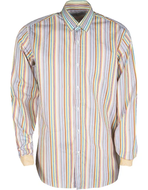 Etro Multicolor Striped Cotton Contrast Cuff Detail Long Sleeve Shirt