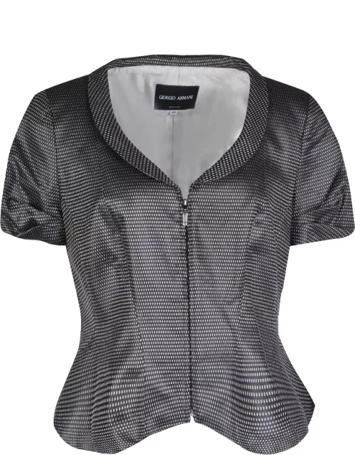 Giorgio Armani Dark Grey Dotted Jacquard Short Sleeve Zip Front Jacket