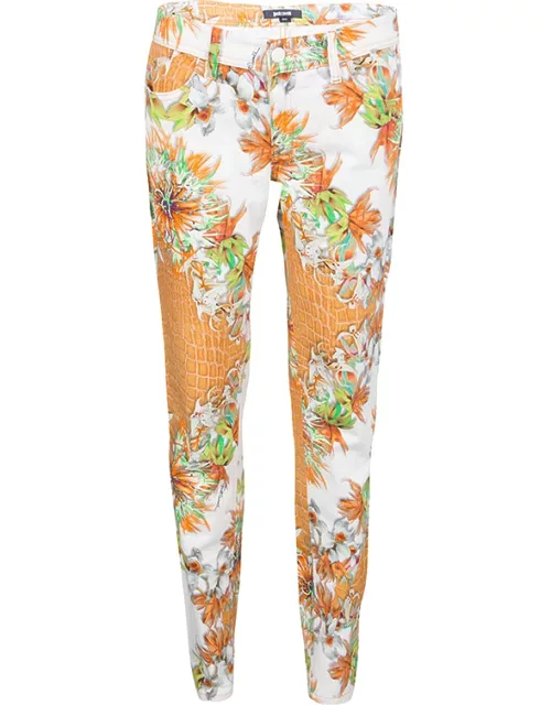 Just Cavalli Multicolor Floral And Python Print Straight Fit Jeans