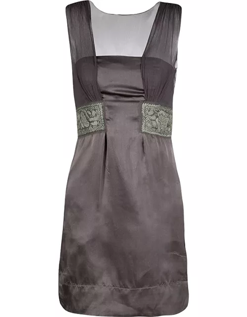 Philosophy di Alberta Ferretti Grey Embroidered Sleeveless Silk Dress
