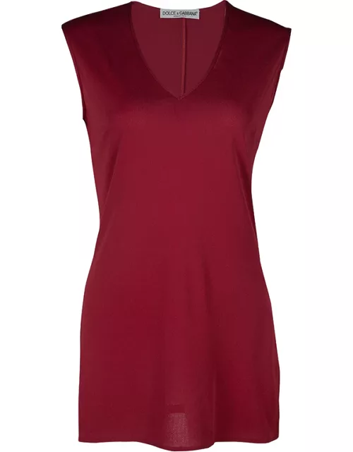 Dolce & Gabbana Red Knit Sleeveless V Neck Tunic