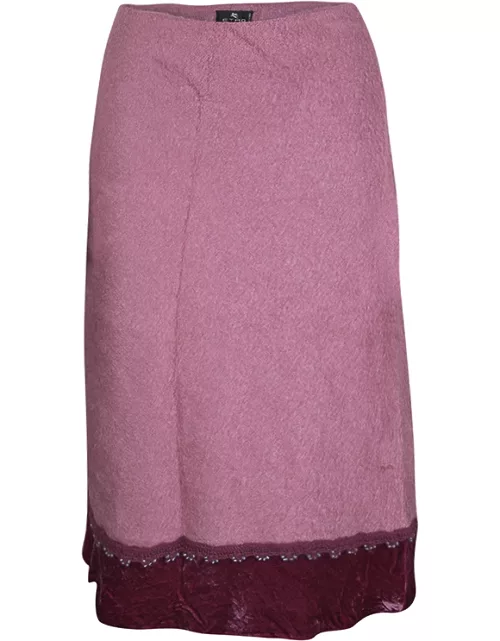 Etro Pink Wool Blend Velvet Trim Bead Detail Midi Skirt