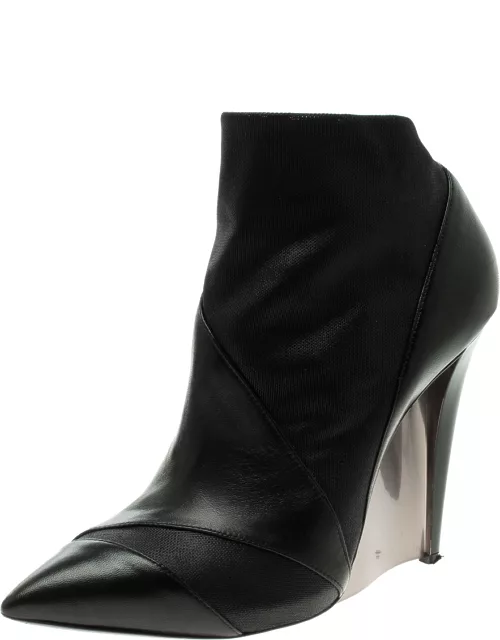 Casadei Black Leather Accent Heel Pointed Toe Ankle Boot