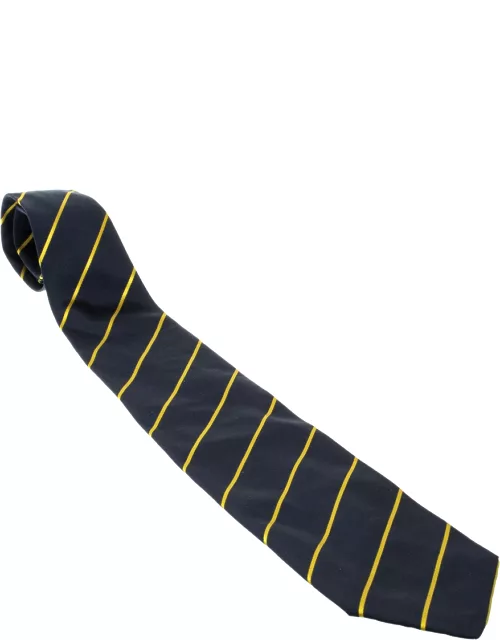 Yves Saint Laurent Vintage Navy Blue and Yellow Striped Silk Tie
