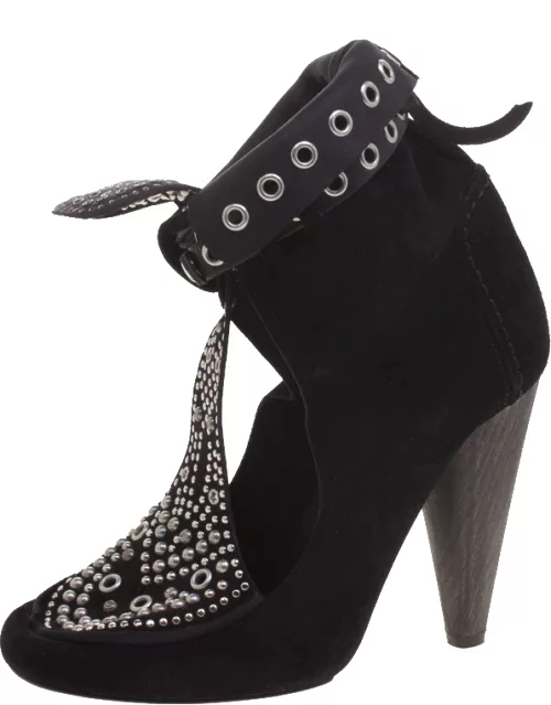 Isabel Marant Black Suede Mossa Studded Cutout Ankle Boot