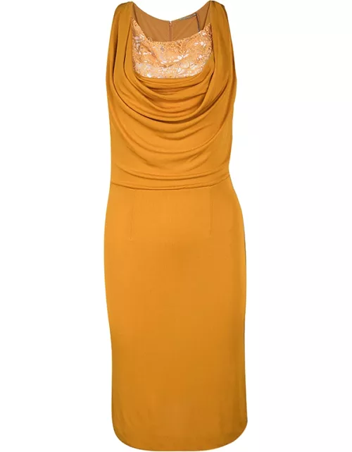 Ermanno Scervino Orange Lace Insert Cowl Neck Detail Sleeveless Dress