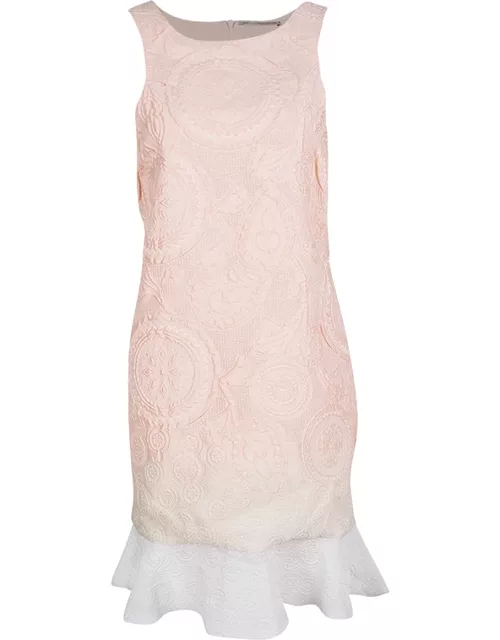 Ermanno Scervino Peach Ombre Embossed Jacquard Ruffled Bottom Sleeveless Dress