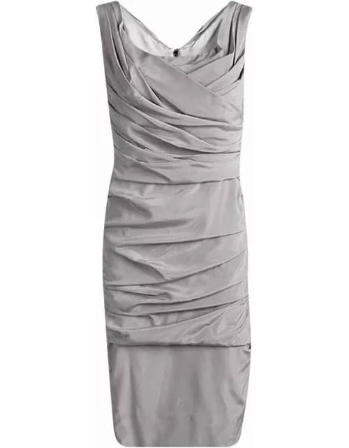 Dolce & Gabbana Grey Silk Ruched Sleeveless Dress