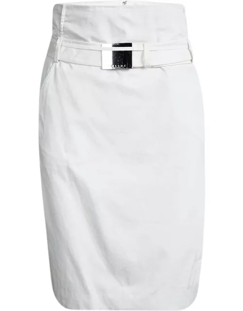 Celine Off White Cotton High Waist Belted Skirt